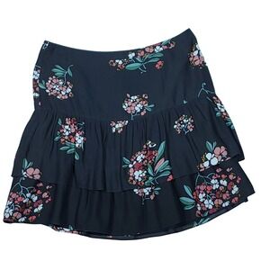 LOFT Floral Tiered Ruffle Mini Skirt SZ 12 Navy Blue Pink Boho Flowy New w/ Tag